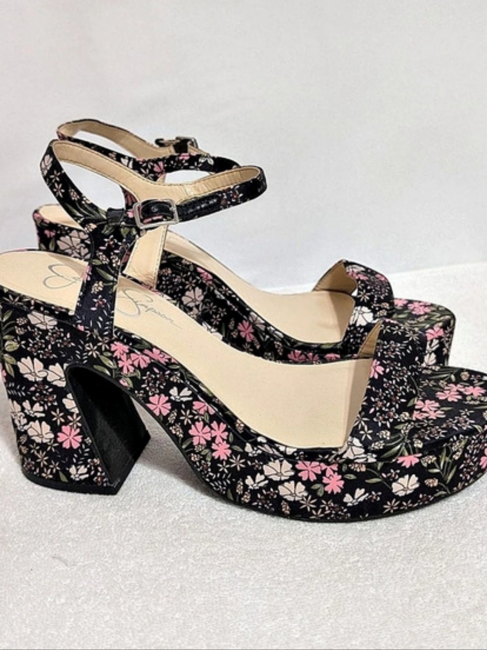 Jessica Simpson Floral Platform Heels in Black & Pink Size 10